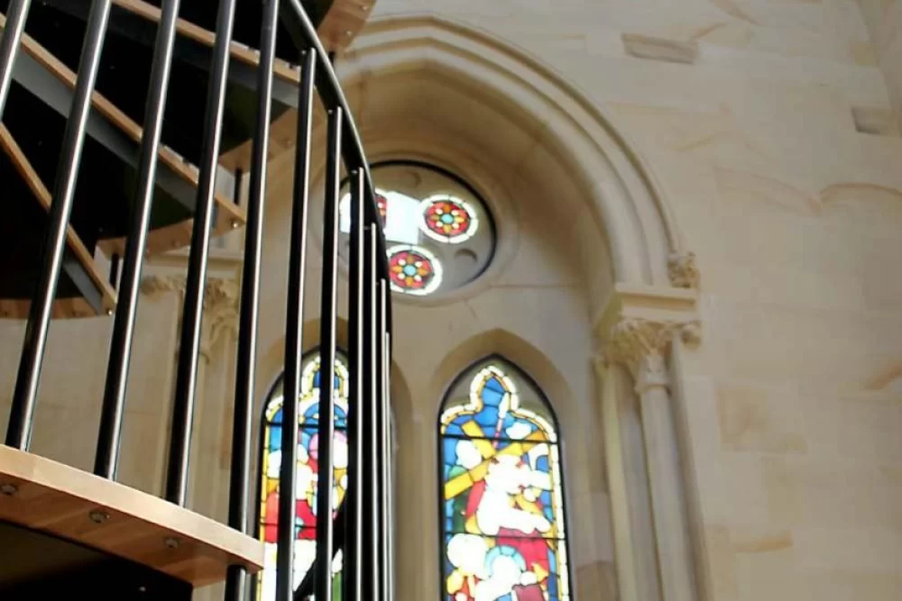 Old vs new spiral UK stair in church